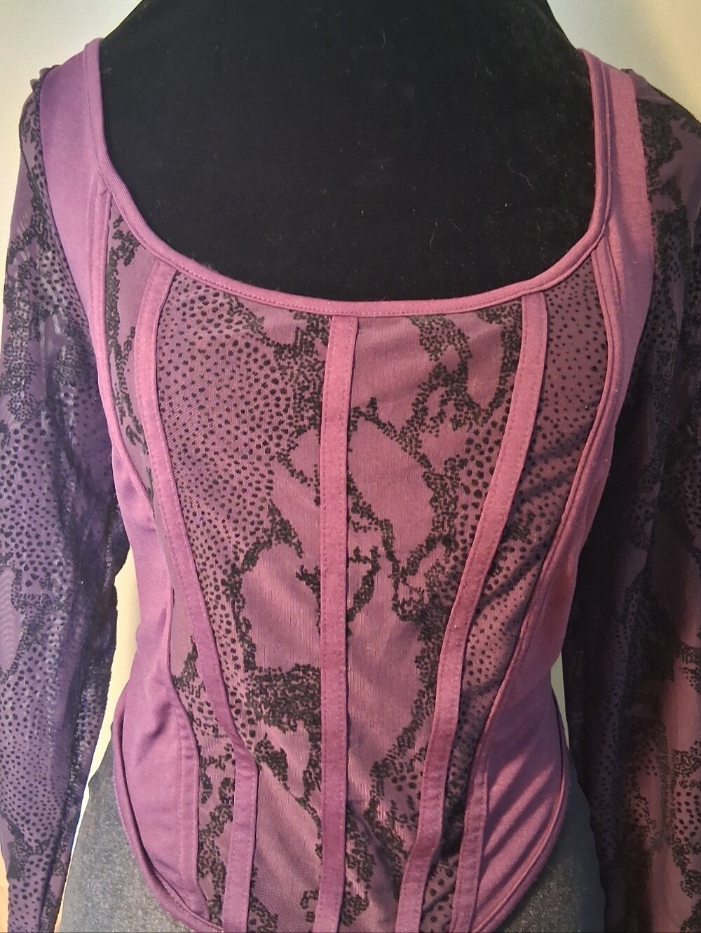 SHEIN Deep Purple Lace-Panel Zip Front Top